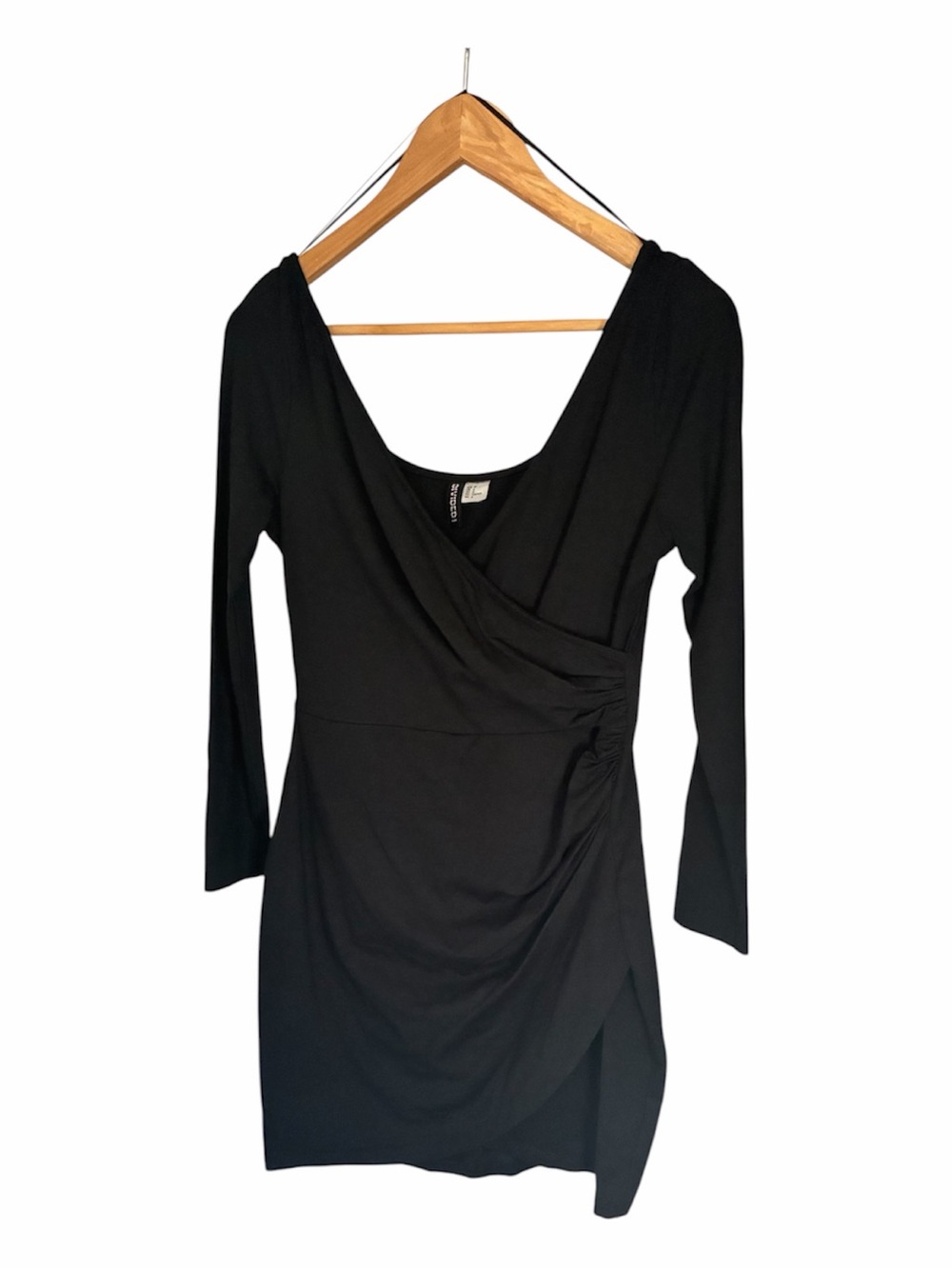 H&M Black Long Sleeve Faux Wrap Mini Dress size 8